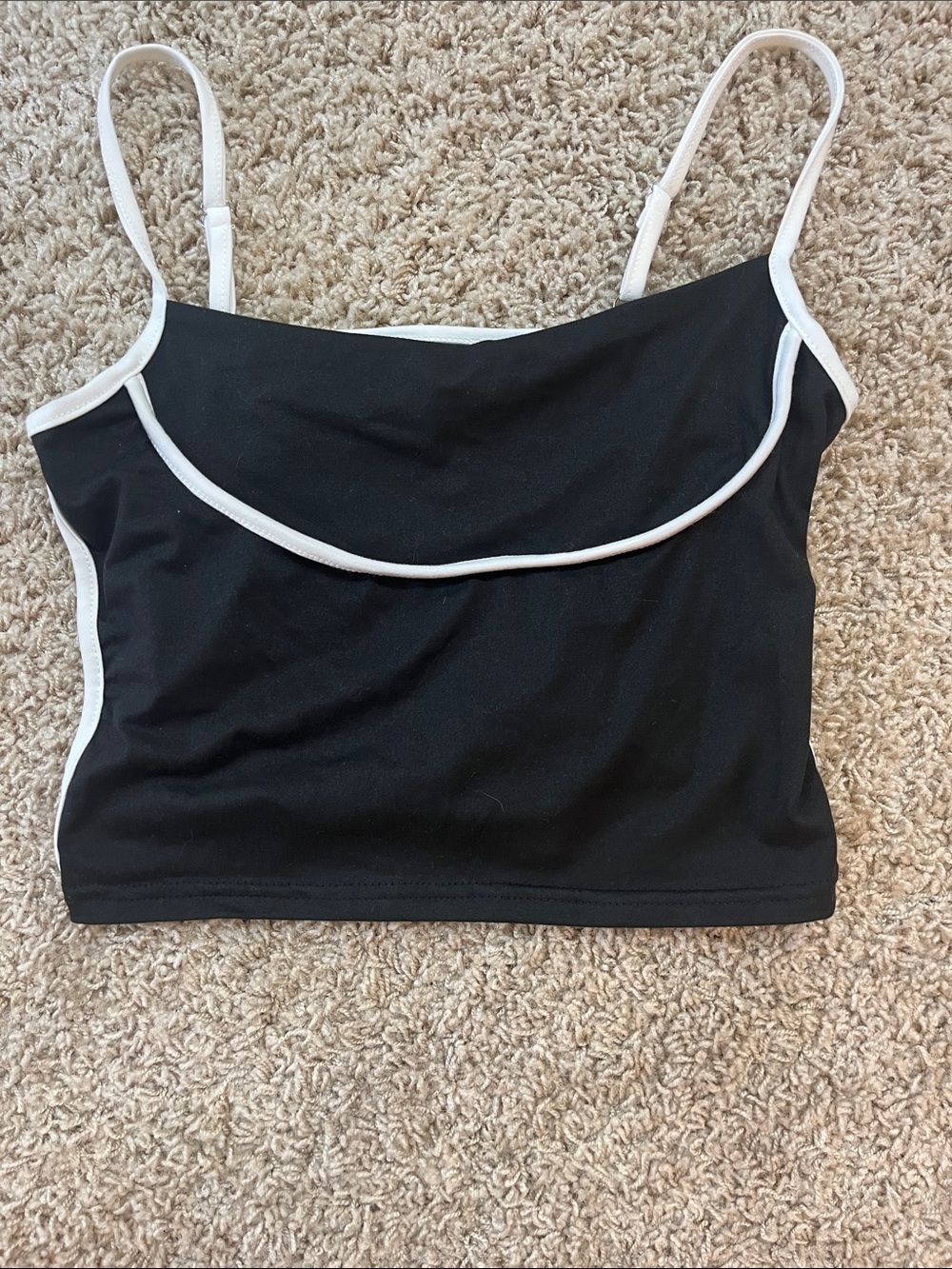 SHEIN Black Crop Cami with White Contrast Trim